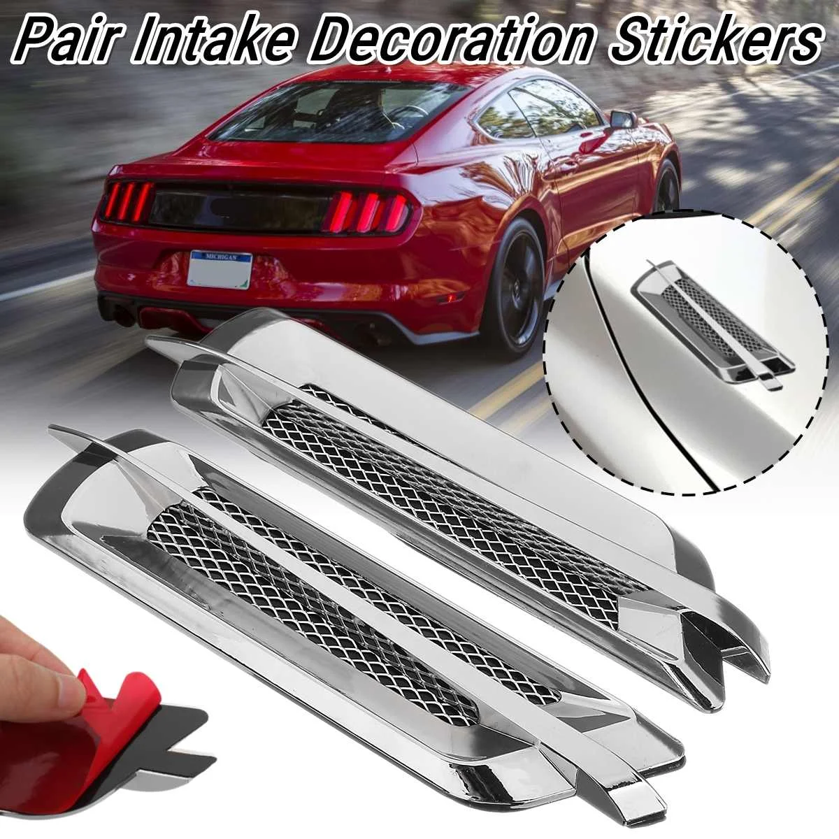 

Universal Pair Car Side Air Flow Vent Cover Intake Decoration Stickers Side Mesh Cover Hood Bonnet Car Styling