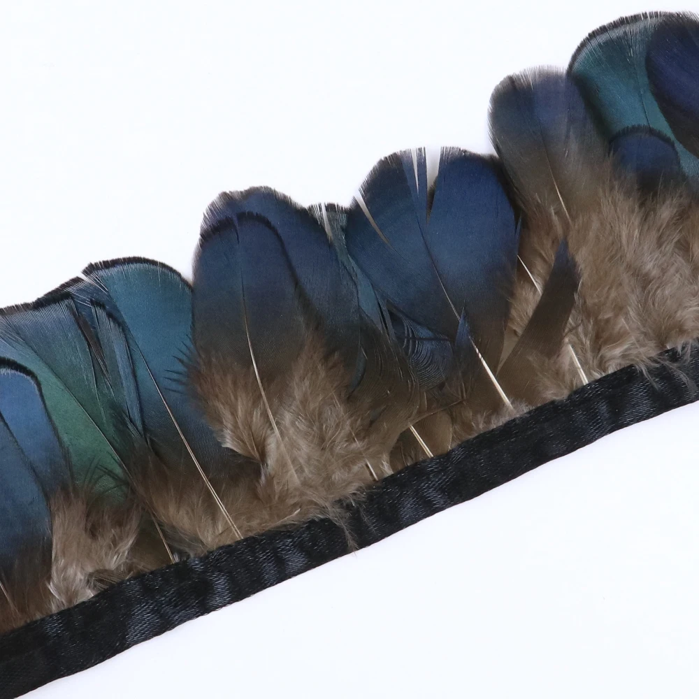 Натуральные синие перья фазана 1 метр отделка бахрома 5-6 см шлейф на ленте для