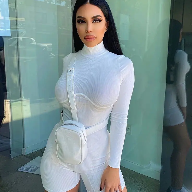 

QuanRun Long Sleeve Fashion Solid Women Jumpsuit Yoga Fitness Playsuits Casual Femmal Clothing Streetwear 2021 Spring Summer