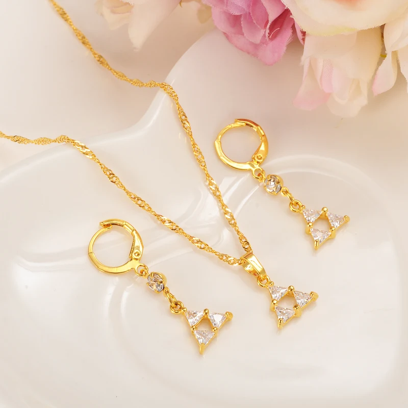 Цепочка с кулоном и серьги фианитом 18 К | Украшения аксессуары