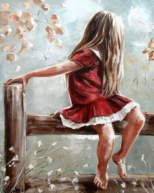 

Diamond painting DIY 5D modern style acrylic material color painting little girl picking up stones with flowers scene figure