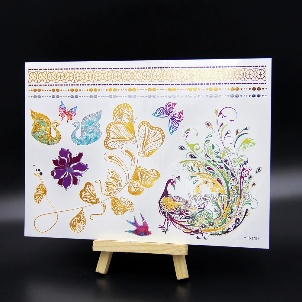 Золотые розовые серебряные слоны Временные татуировки наклейки для женщин детей