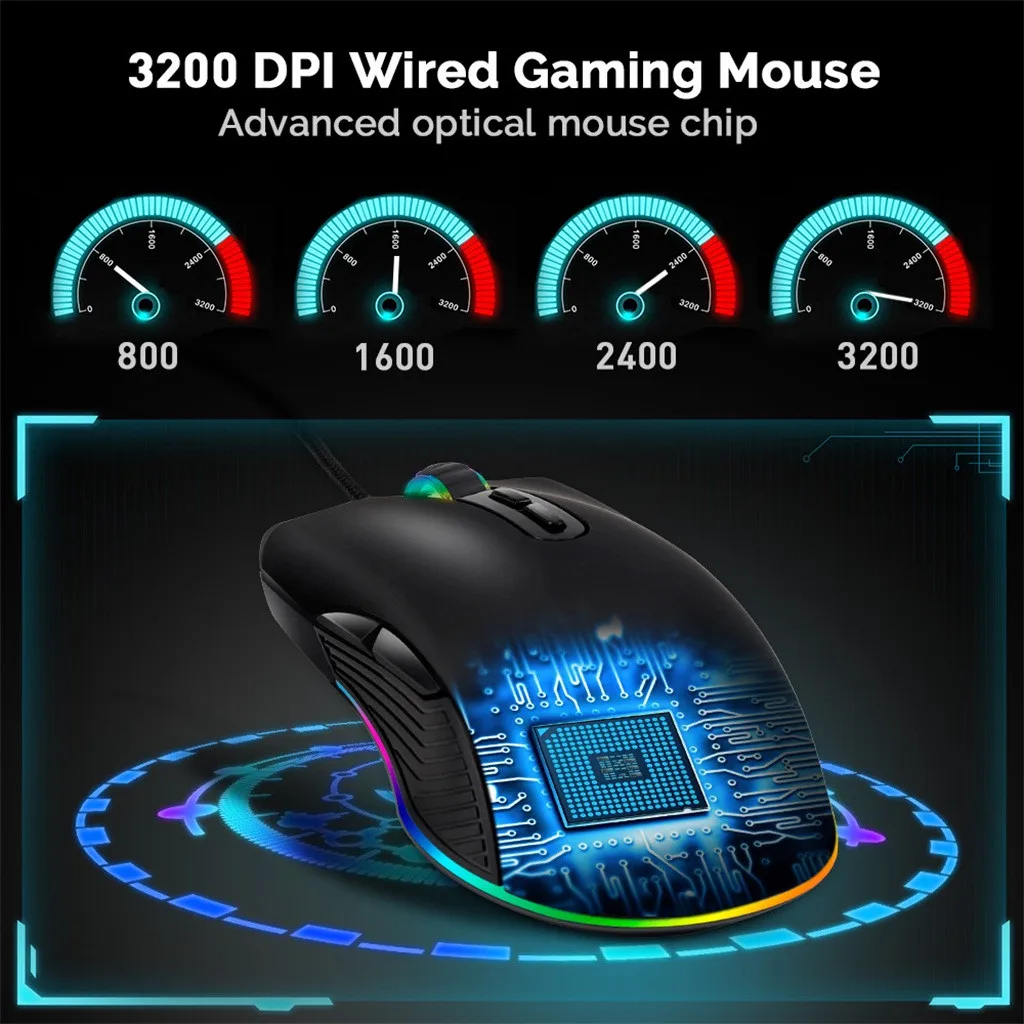 Мышь игровая Проводная с RGB-подсветкой 4 режима до 3200 DPI Dpi | Компьютеры и офис