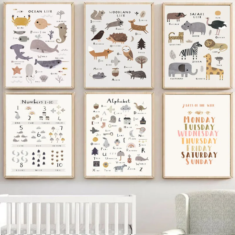 

New Nordic Mural Cute Cartoon Animal Decoration Canvas Painting Wall Pictures for Living Room Home Decor