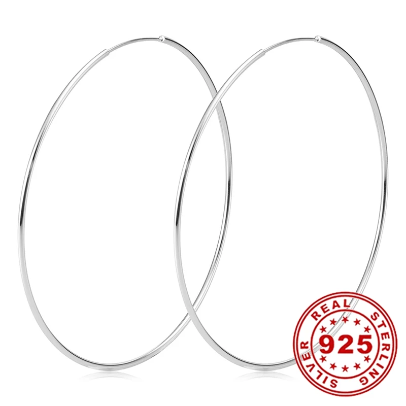 

Earrings for Women 925 Sterling Silver Big Round Circle Hoop Earring Smooth Huggie Fashion Simple Large Ear Jewelry Gift 70mm