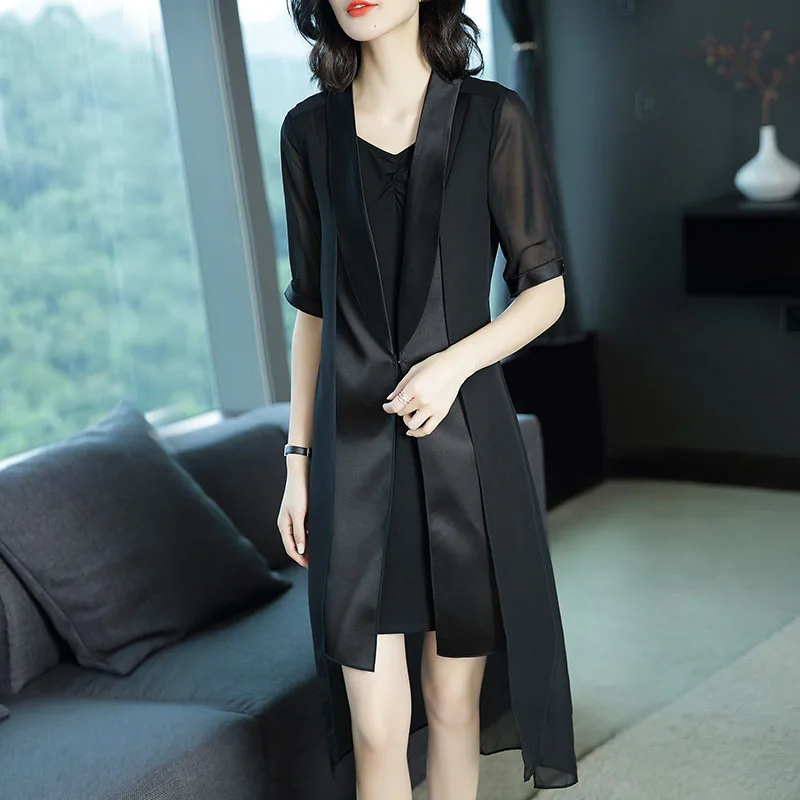 

Женский свободный кардиган, черная ветровка средней длины, тонкая Солнцезащитная куртка для отдыха, модель j13 на лето, 2020