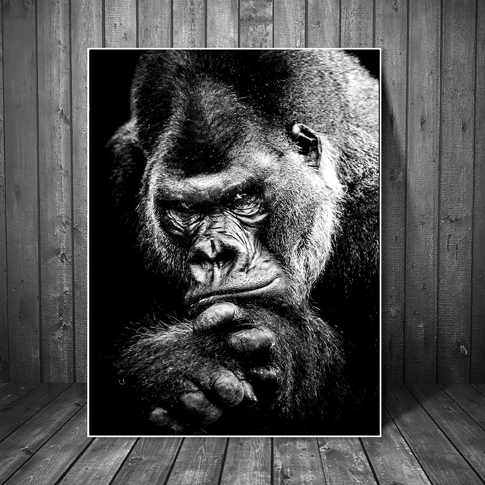 

Modern Animal Wall Art Decor Canvas Painting Black White Orangutan Poster Print Canvas Art Pictures for Living Room Home Decor