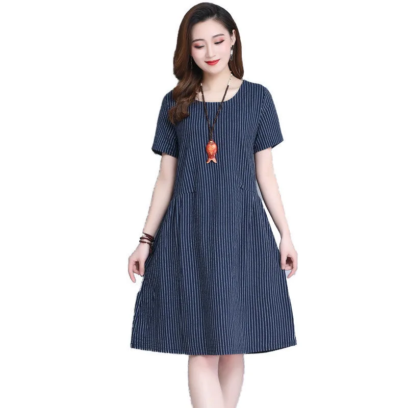 

Летние женские модные полосатые платья из чистого и элегантного хлопка и конопли, облегающие платья, женские большие платья SS622