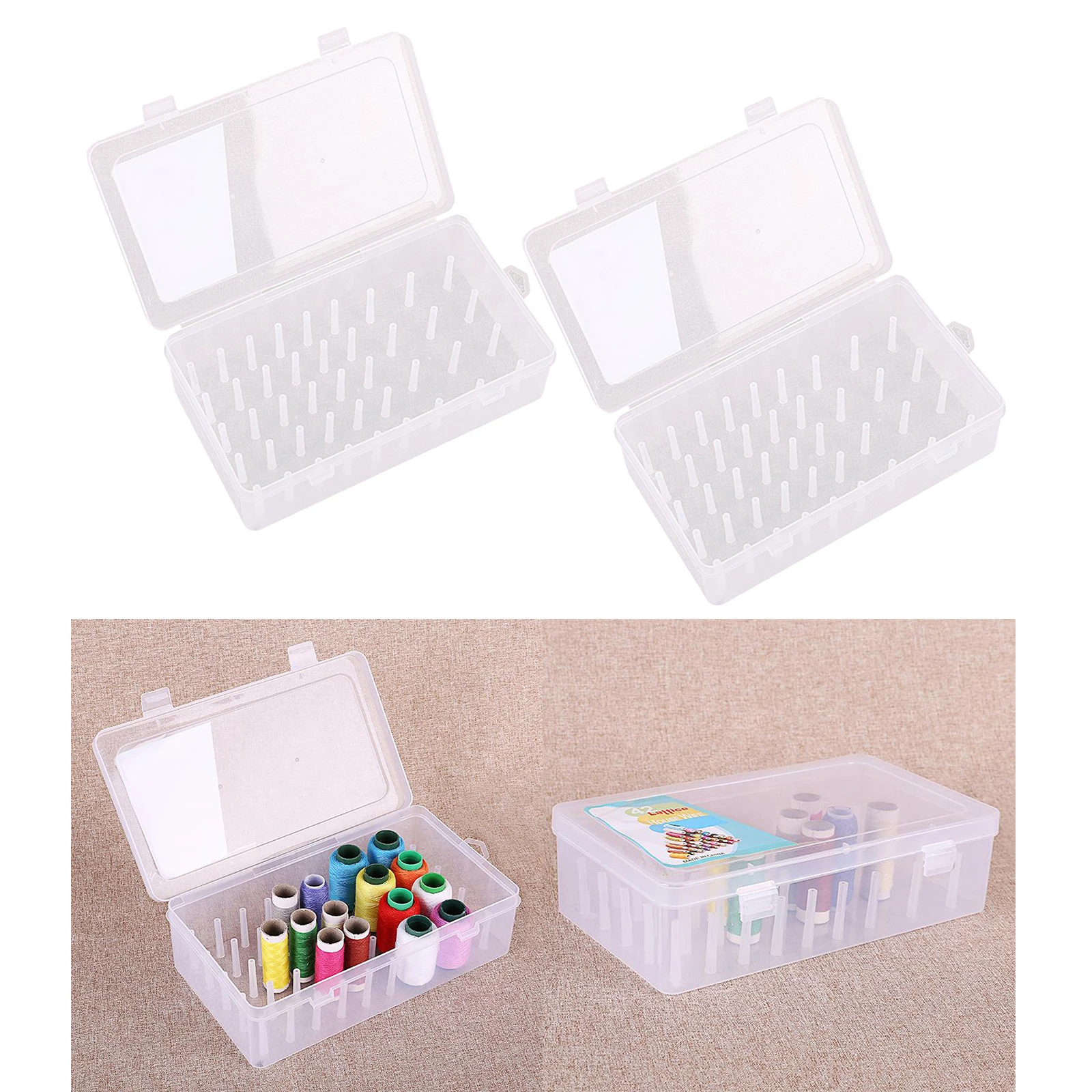 

2pcs Empty Sew Threads Box 9.3x5.4" Durable Professional Sewing Yarn Spools Containers Storage Case with Support Poles