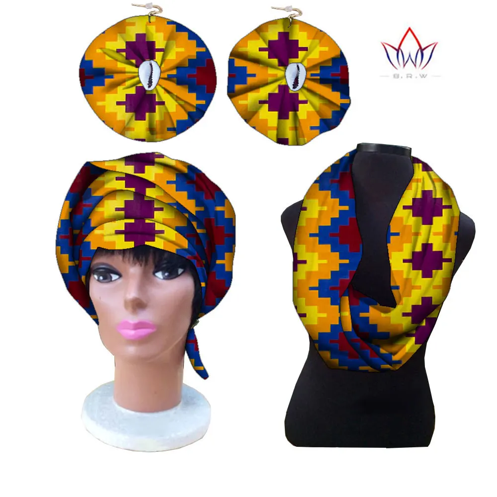 

2021 African Headscaft Ankara earrings scaft Set African Matching Headcaft Africa Wax Print Cotton earrings Nigeria WYB108