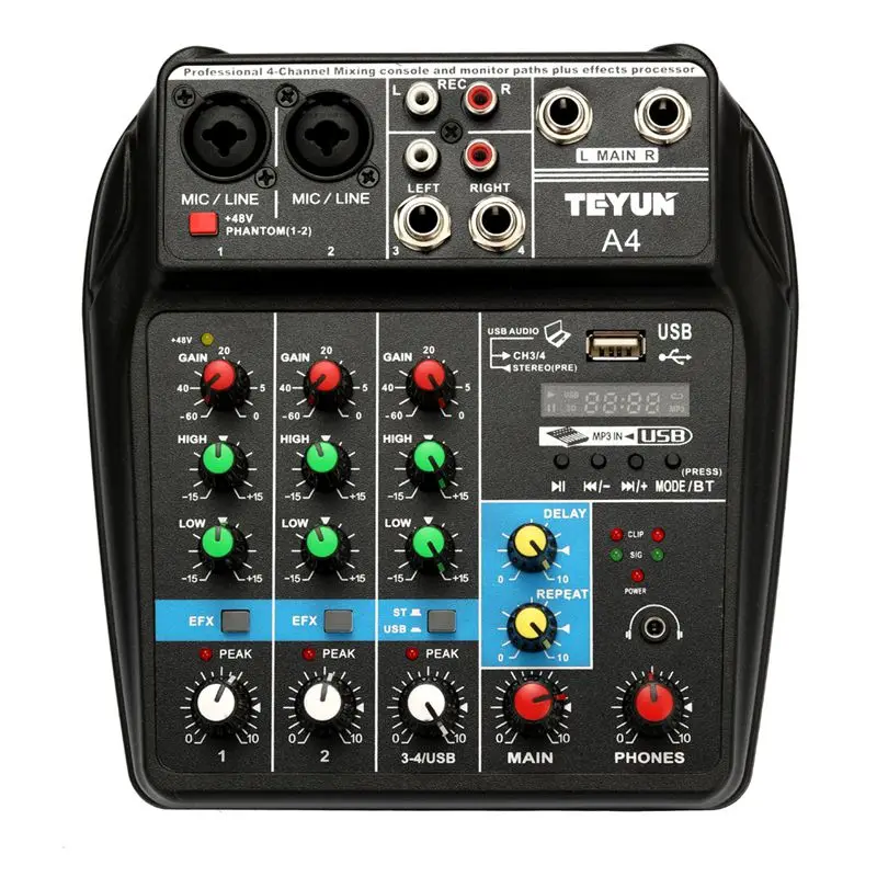 TU04 BT 4 канала звук микшерный пульт запись 48 В Phantom power Monitor AUX дорожки плюс эффекты аудио микшер с USB - Цвет: As Picture