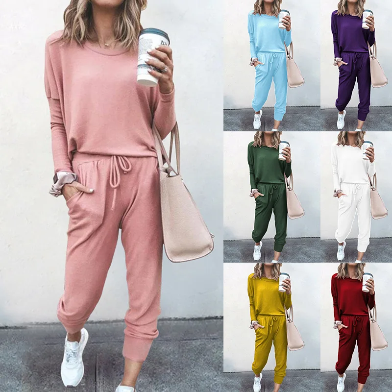 

SLPBELY Women Pure Color Pajamas Homesuit Loungewear Spring Simple Long Sleeve Homewear Nightwear Two Piece Casual Home Cloth
