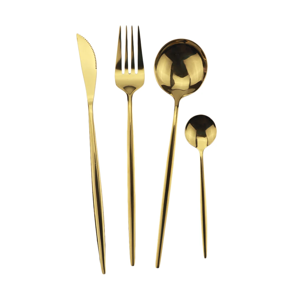 

4pcs Blue Dinnerware Set 304 Stainless Steel Gold Cutlery Dinner Set Knife Fork Spoon Silverware Flatware Kitchen Tableware Set