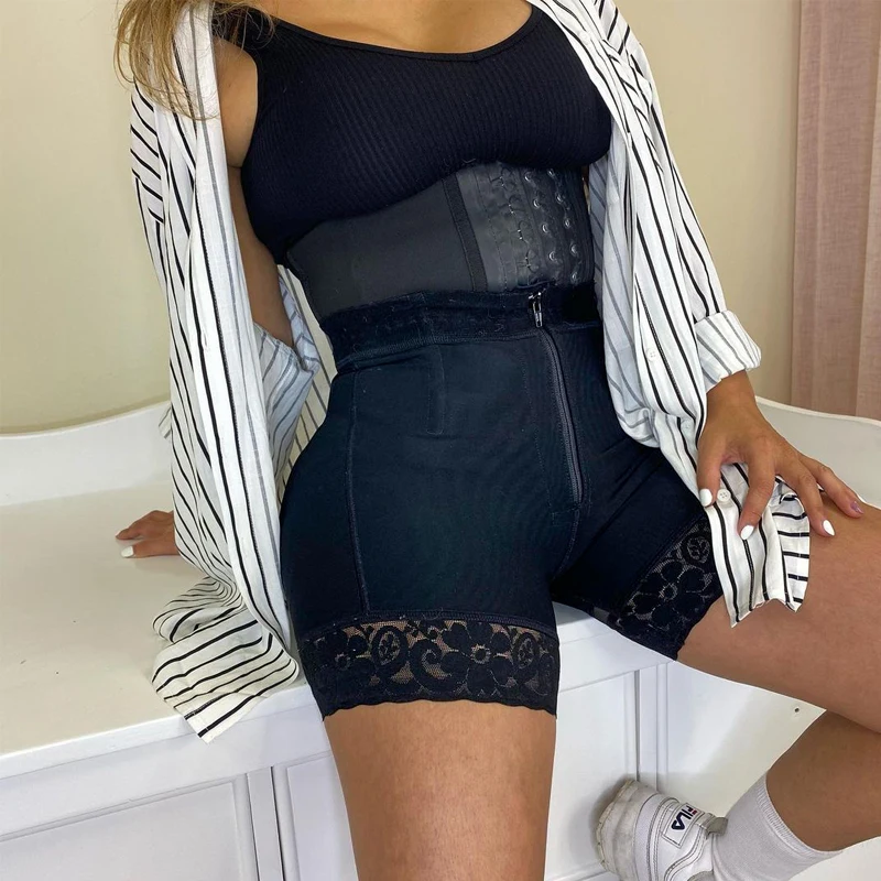 Women Waist Trainer Lace Short High Waist Zipper Adjustable Flat Belly Butt Lifter Slimming Fajas corset