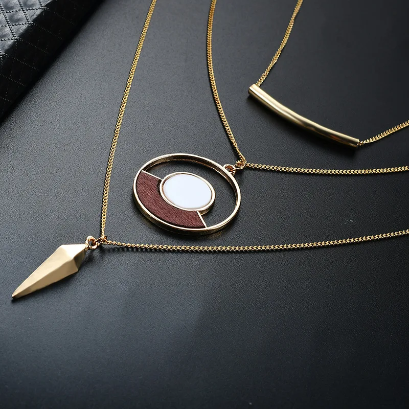 Модное многослойное женское ожерелье круглые ожерелья с подвеской из