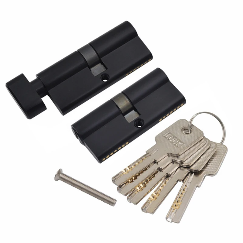 

On Stock 2Pieces European Pure Brass Mortise Door Lock Cylinder Core Black Lock Gall Repair Parts + Keys