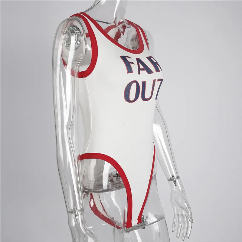 Sexy Letter Printed Bodysuit Slim Vest Body Shaping Female Jumpsuit Round Neck Women's Siamese Bottoming Shirt