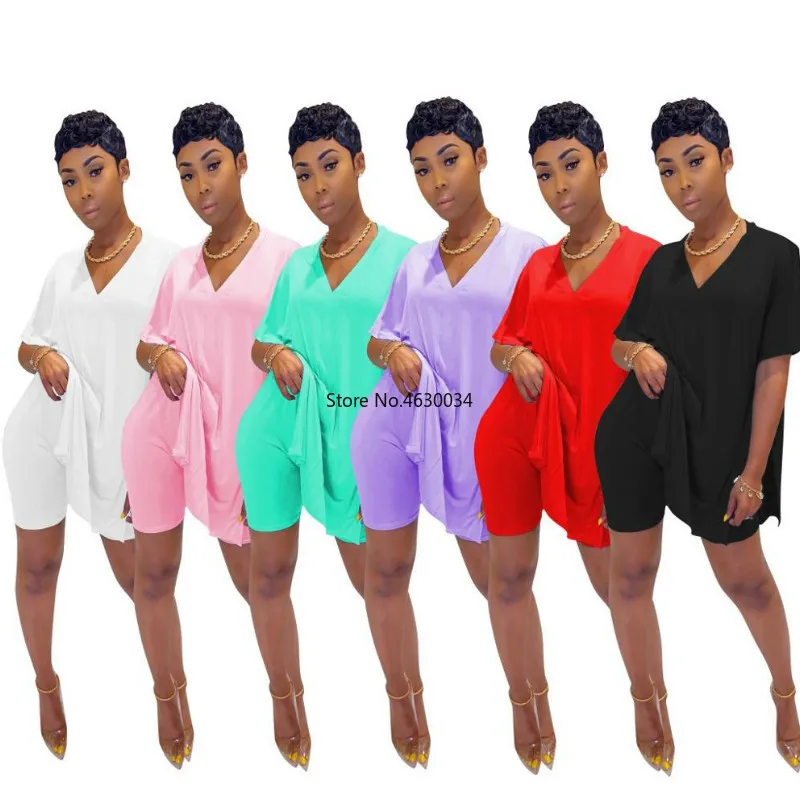 Женский Повседневный костюм свободный с короткими рукавами v-образным вырезом