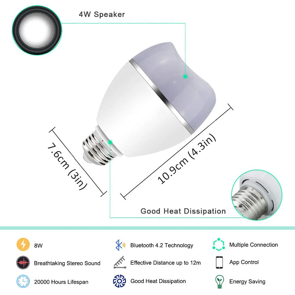

Wireless Bluetooth Bulb LED RGB Lamp Work Adjustable Music Light Wireless APP And Remote Control Bluetooth Speaker Led Light