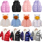 Детская зимняя куртка, яркие светлые пуховики, теплая верхняя одежда для маленьких мальчиков и девочек с ушками, худи, жилеты, зимний костюм