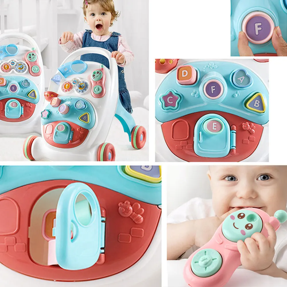 

Adjustable Baby Walker Toys First Step Car Multifuctional Toddler Trolley Sit-To-Stand Abs Musical Walker For Toddler