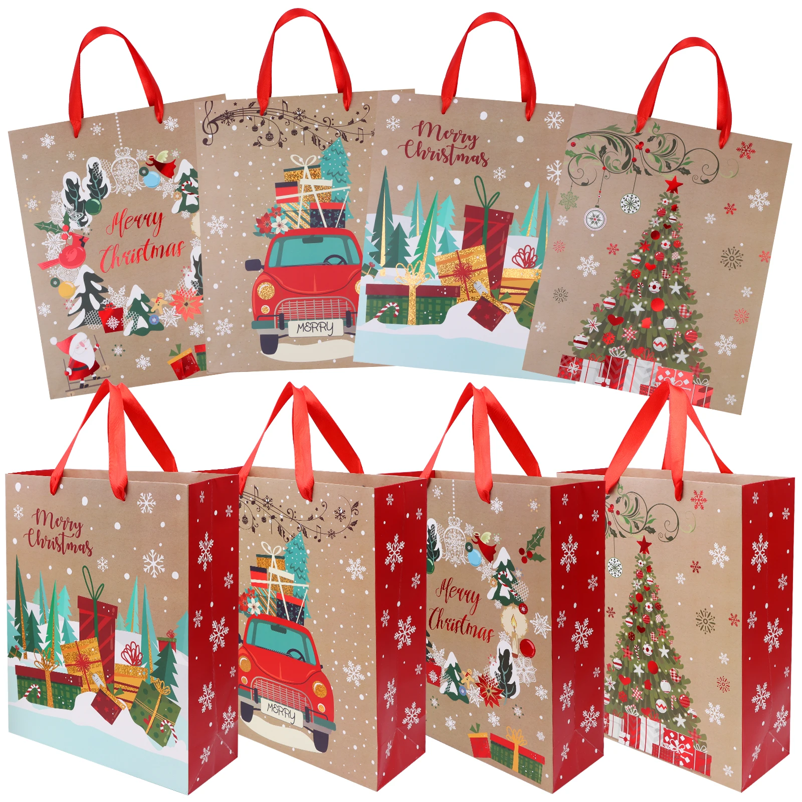

Christmas Decorations - 8 PCS Christmas Holiday Classic Variety Kraft Gift Bags