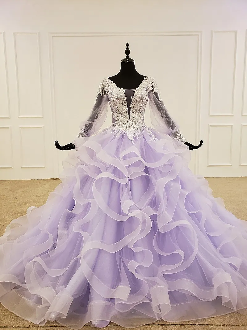 Бальное платье лавандового цвета с длинным рукавом Женский корсет милое 16 на