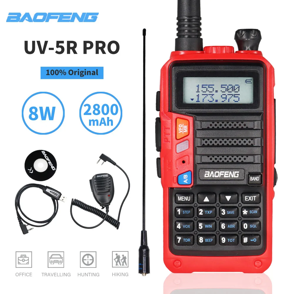Портативная рация Baofeng UV 5R Pro 8 Вт высокой мощности Двухдиапазонная двухсторонняя