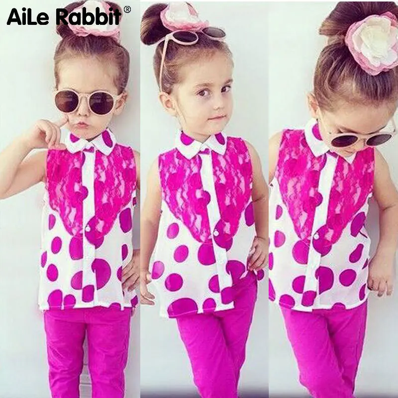Aile Rabbit/новый летний комплект одежды для девочек детская футболка + штаны из двух