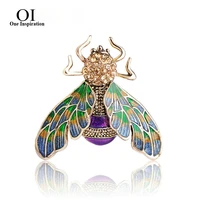 oi beautiful green purple enamel insect bee brooch crystal gold color alloy metal brooches for shoulder scarf sweater pins