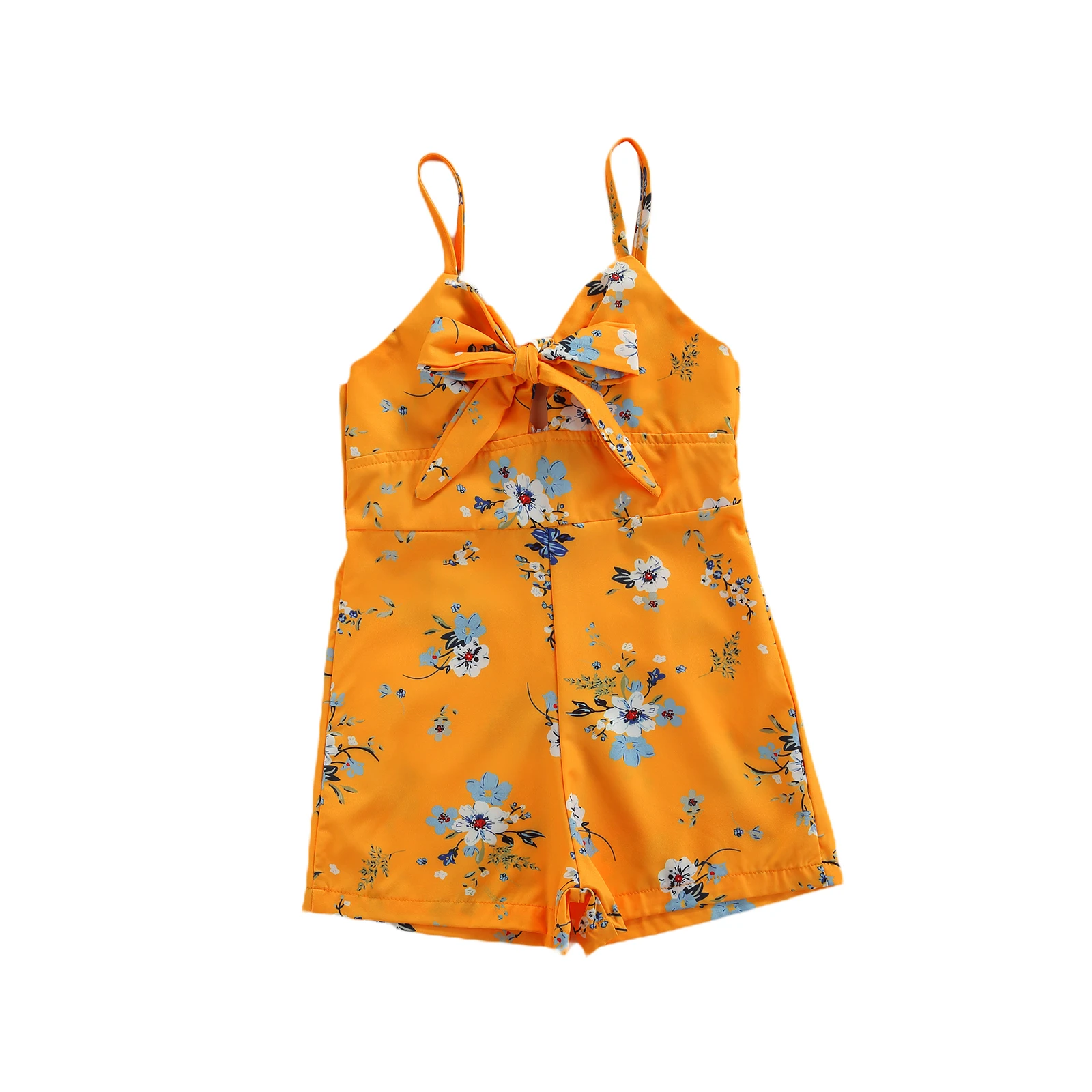 

Toddler Camisole Jumpsuit with Bow Decoration Flower Print Cool Sweet Style Back Zipper Summer Clothing
