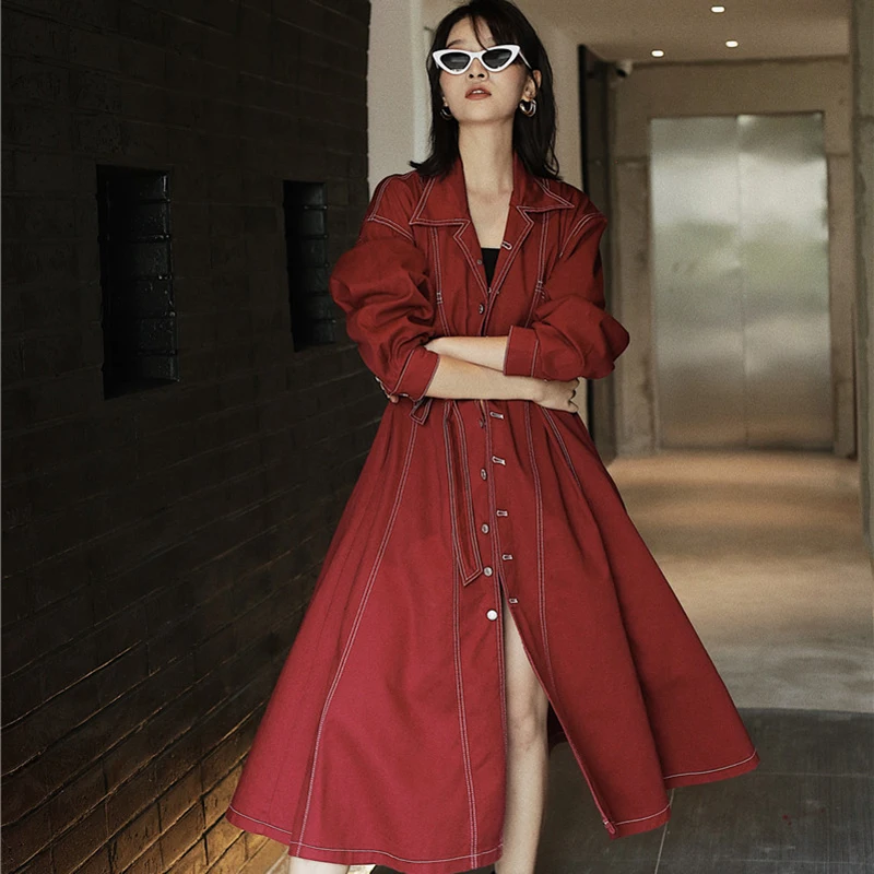 Женский джинсовый плащ GALCAUR винтажный Тренч с отложным воротником и длинными