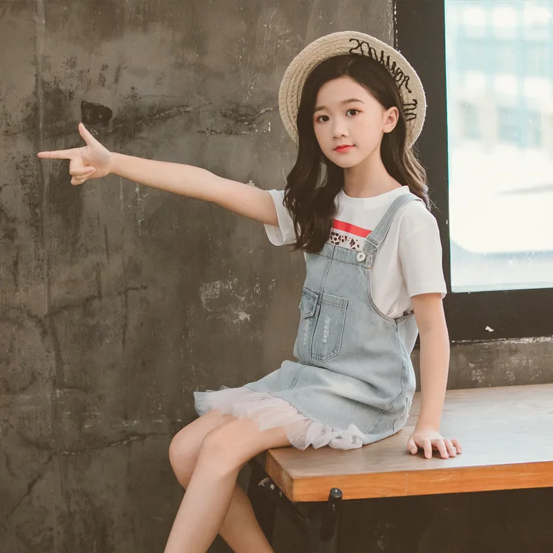 Летнее джинсовое платье-комбинация 2020 новая детская одежда для маленьких
