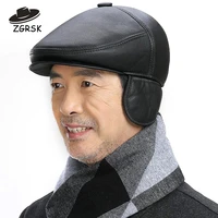 leather newsboy cap men peaked cap winter autumn warm flat caps for man middle aged and elderly hats with earflaps dad hat