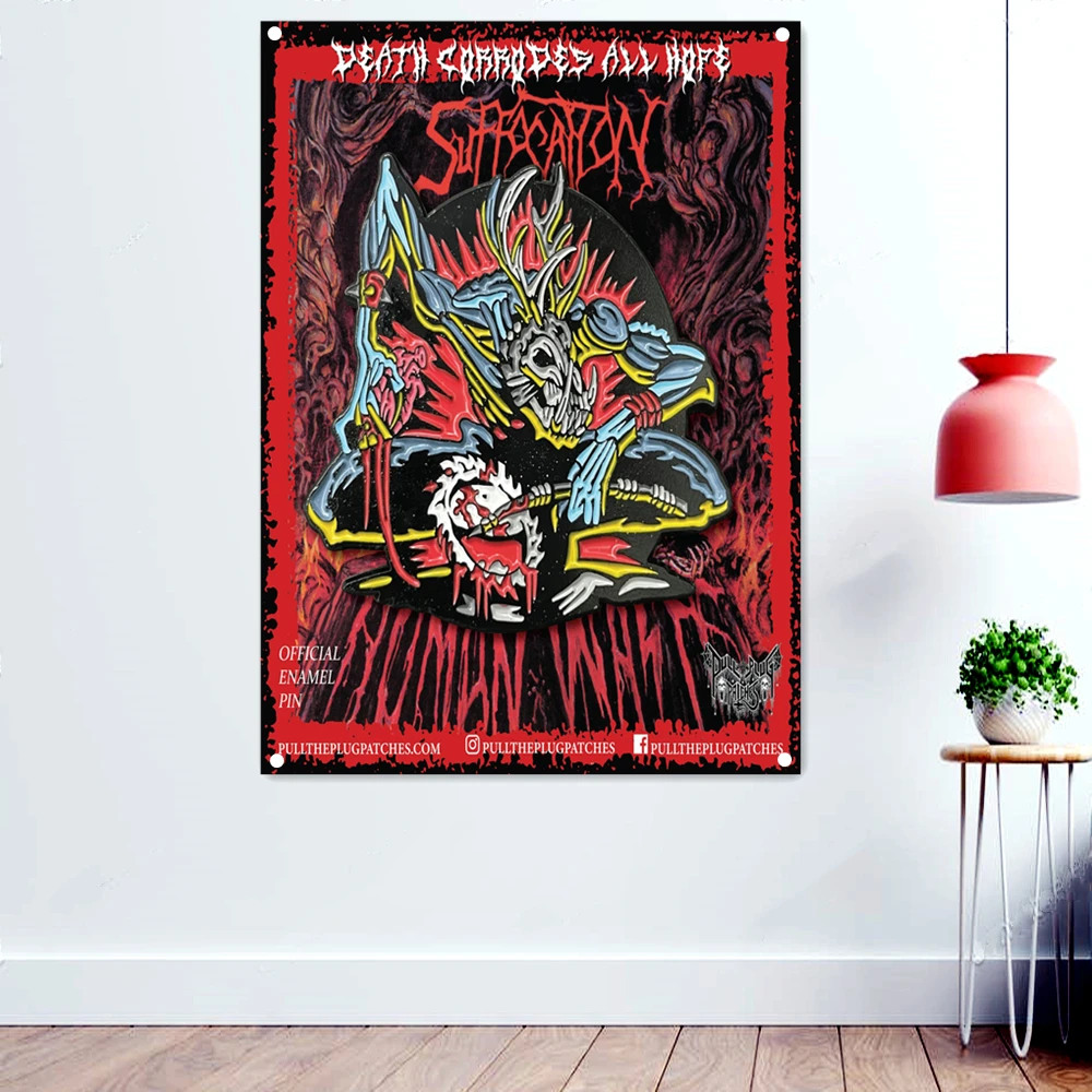 

Suffocate Macabre Art Wallpaper Banners Wall Decoration Death Metal Artist Posters Scary Bloody Drawing Rock Band Icon Flag Gift