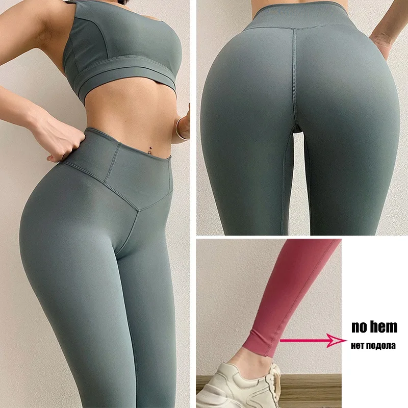 Спортивные Леггинсы для йоги однотонные длинные колготки с высокой талией