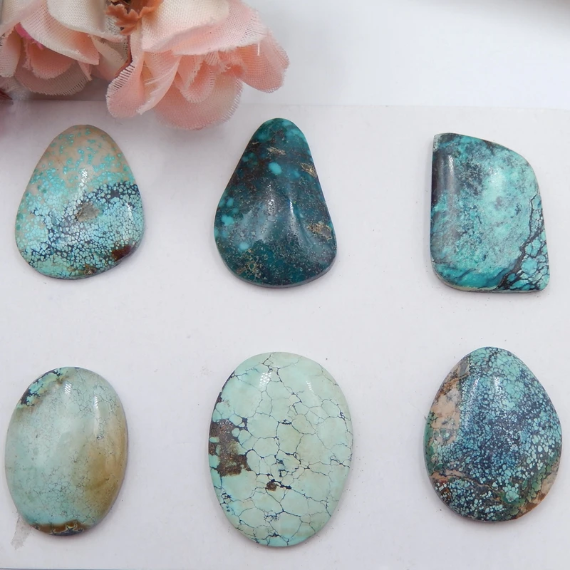 6 натуральных бирюзовых кабошонов 24 г (24x13x6/25x19x5 мм)|50 pcs|turquoise cabochoncabochon turquoise |