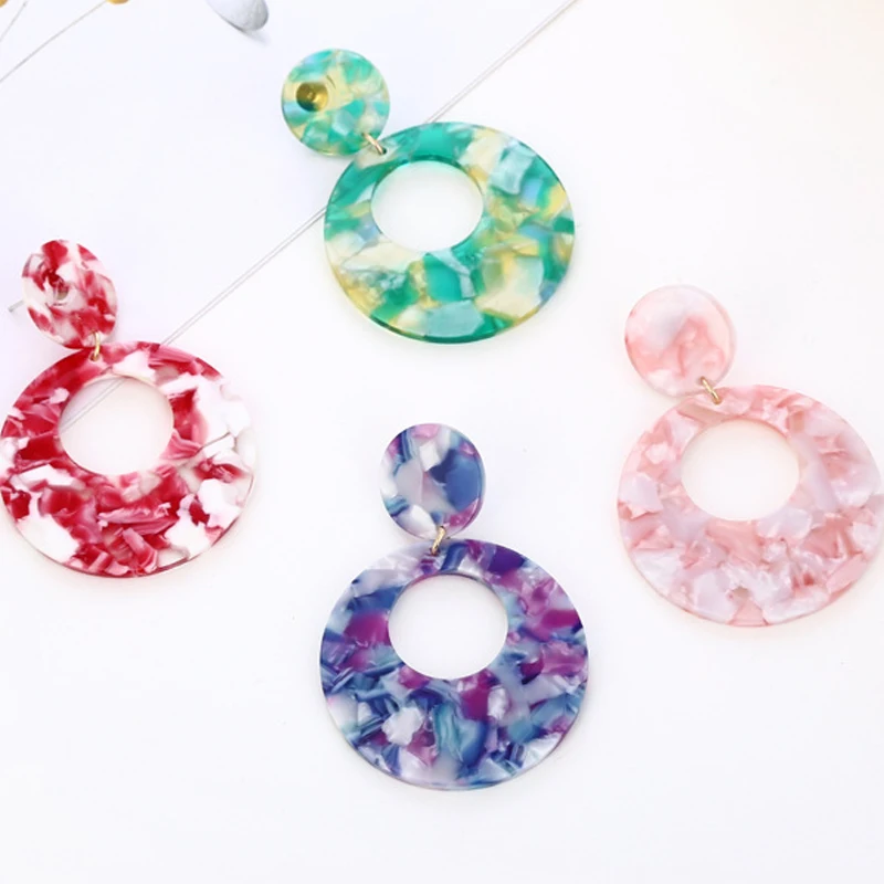 Cpop винтажные красные круглые акриловые серьги для женщин зеленый синий розовый