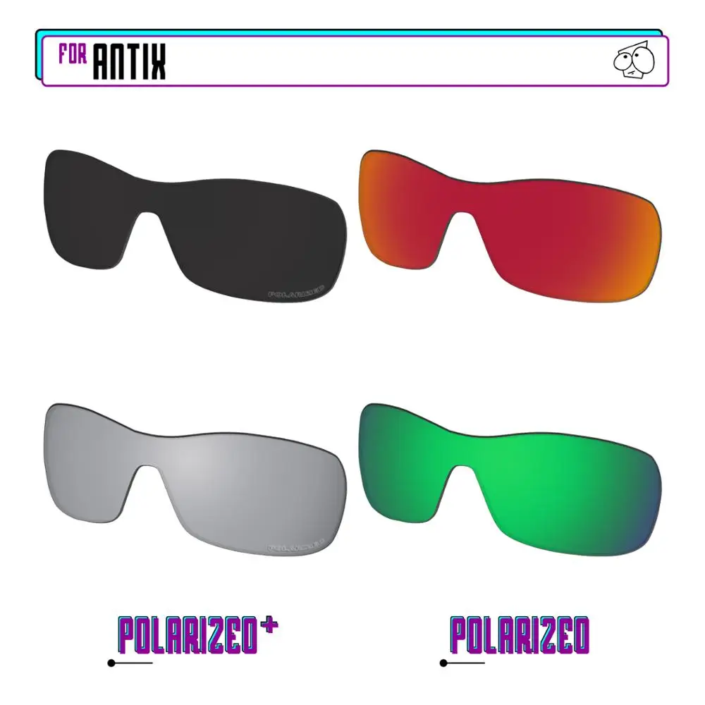 EZReplace Polarized Replacement Lenses for - Oakley Antix Sunglasses - Black Silver P Plus-Red Green P