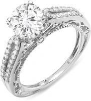 s925 sterling silver white gold round moissanite diamond ladies spilt shank engagement bridal ring wdding gift 1ct gemstone ring