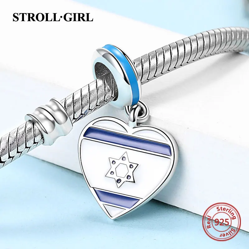Шармы-подвески из серебра 925 пробы с эмалью в виде сердца и флага Израиля |