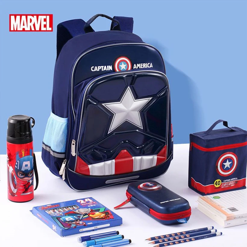 

School bags Disney Fashion Captain America Boy Girl School bags Avengers Cartoons Backpack Pu Waterproof Student School Bag