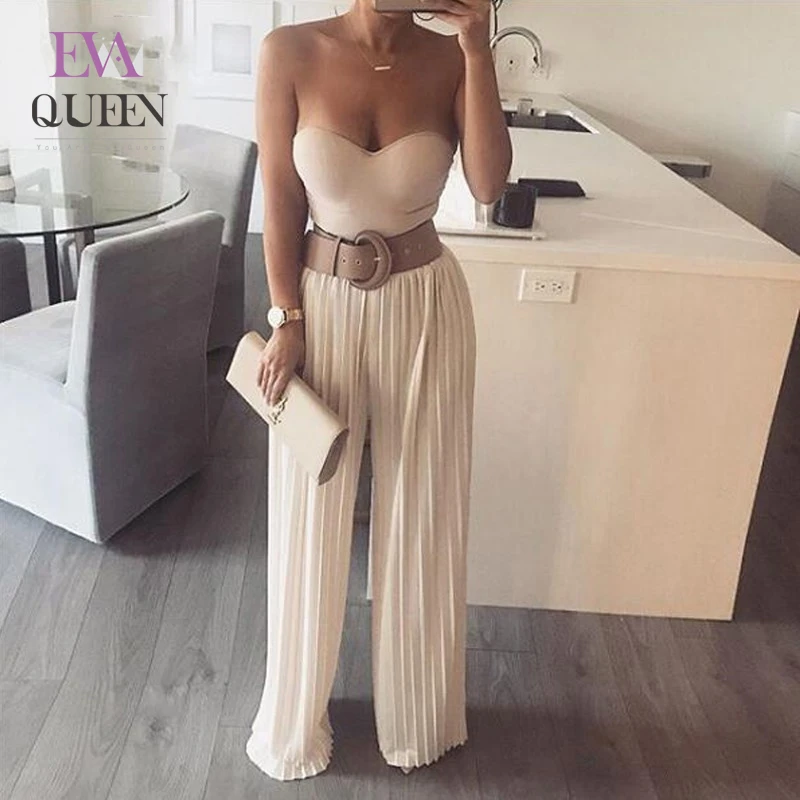 Женский шифоновый комбинезон EvaQueen повседневный прямой Облегающий с V-образным