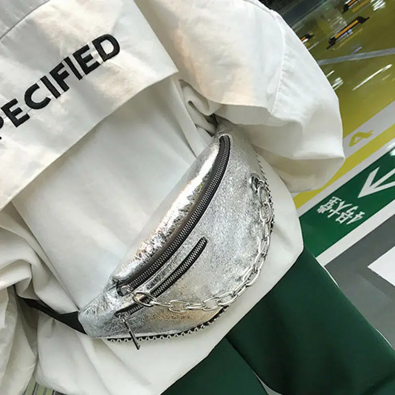 Серебристый Litthing,, Женская поясная сумка в стиле панк, сумка на ногу из искусственной кожи, сумка на плечо, Женская поясная сумка, Женская поясная сумка - Цвет: Серебристый