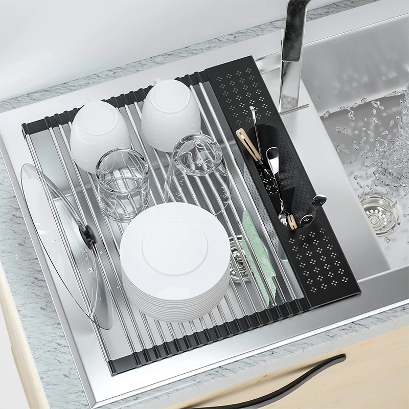 

Складное блюдо сушилка с держателем для посуды, многофункциональная сушилка для посуды из нержавеющей стали, органайзер для хранения посуд...
