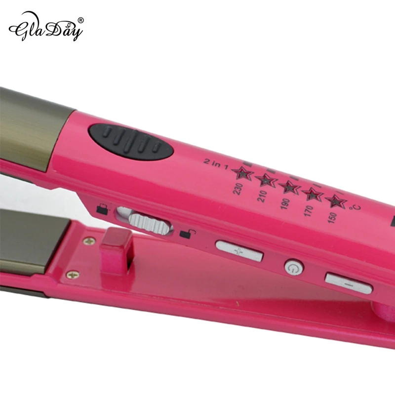 

Gladay Straight-Board Clip Inner Buckle Straight-Rolling Dual-Purpose Electric Hair Straightener US Plug