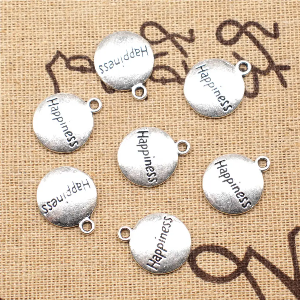 

Necklac Pendant 15x18mm Happiness Round Plate Charms Antique Silver Color 10pcs