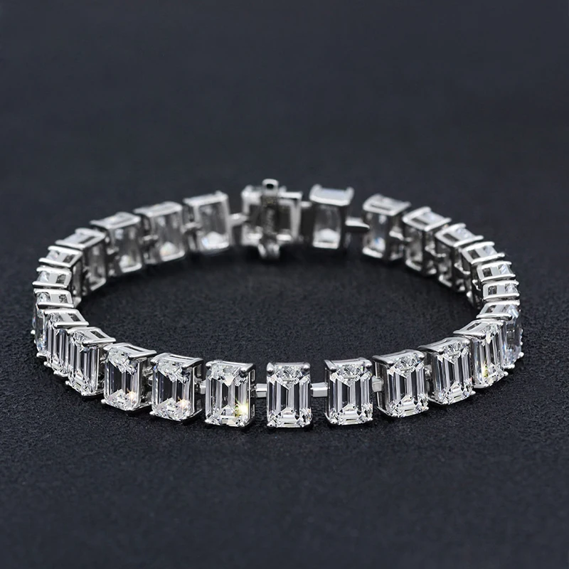 

Trendy 100% 925 Sterling Silver Created 5*7mm Emerald 15.5-18cm Personality Bracelets For Women High Carbon Diamond Fine Jewelry
