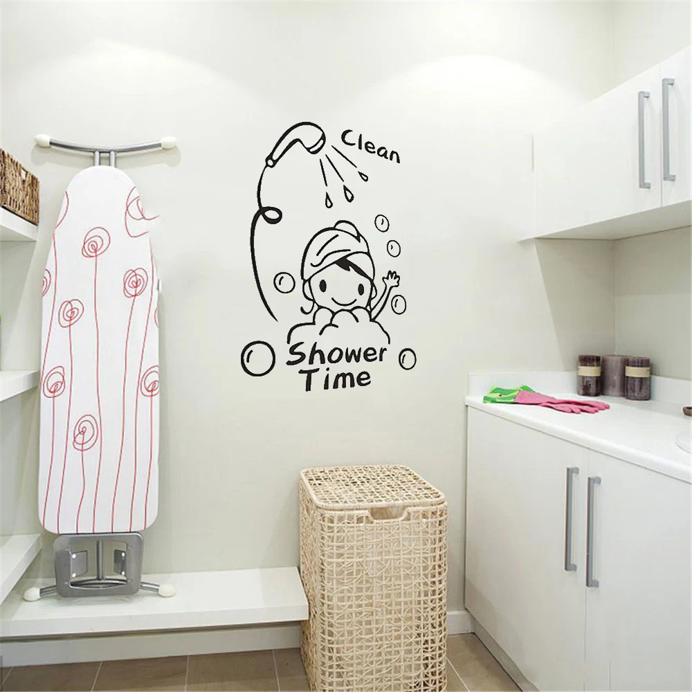 

Cartoon Bathroom Wall Sticker Shower Time Wall Decal Home Decor For Bathroom Toliet Decor Vinyl Art Mural DW7136