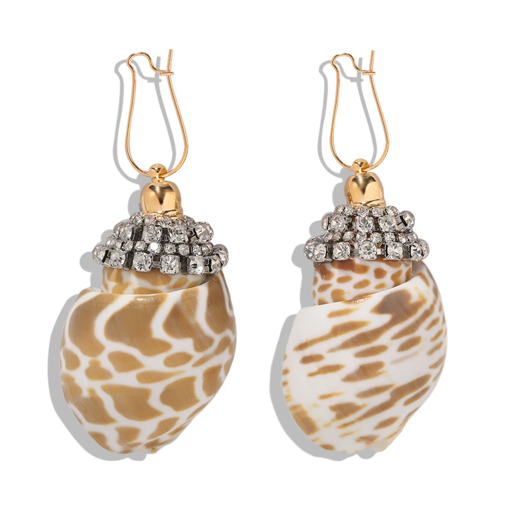 2020 Boho Chic Large Shell with Rhinestone Drop Earrings for Women Ocean Beach Seashell Statement Summer Jewelry | Украшения и